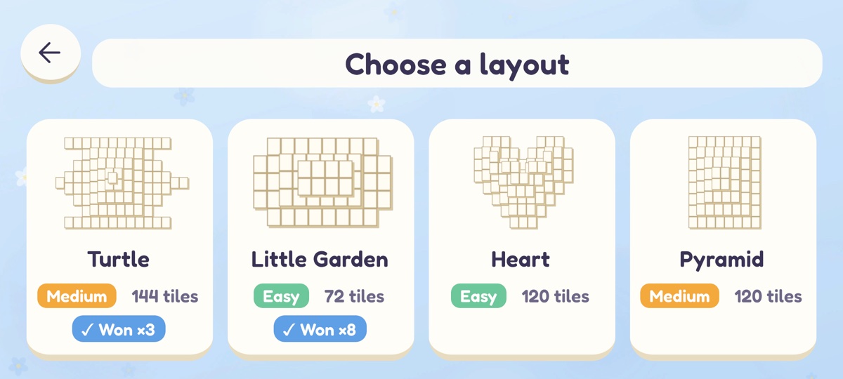 The layout picker: Turtle, Little Garden, Heart, Pyramid and more