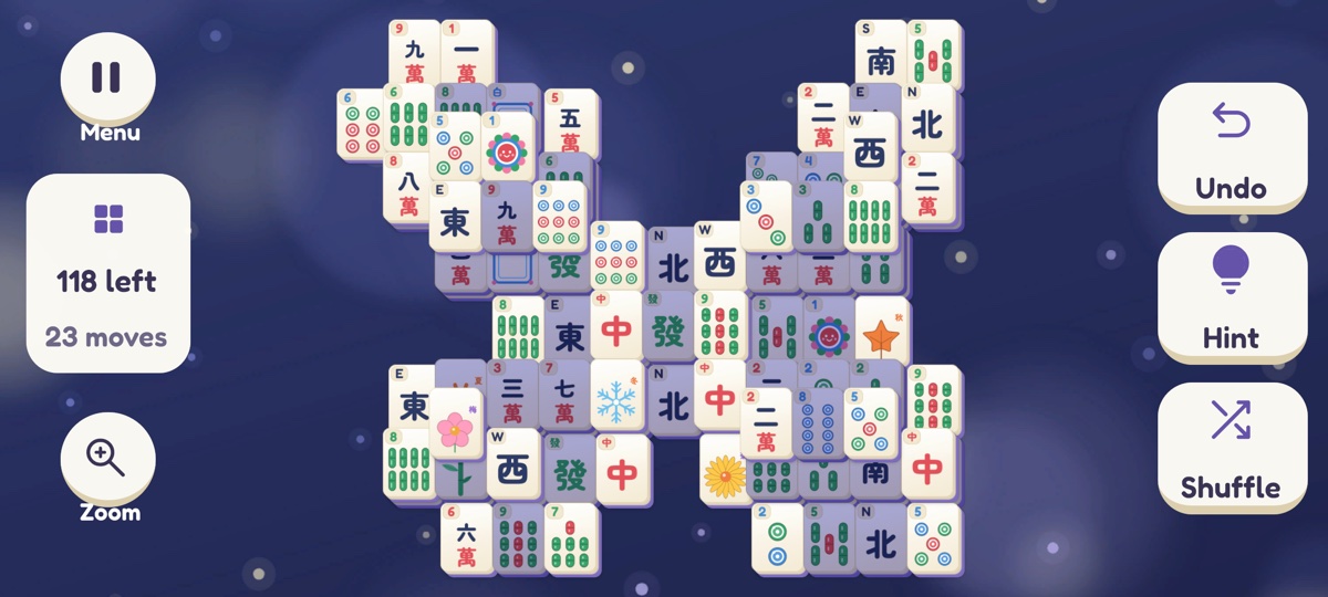 The Butterfly layout in the Starry Night theme, with corner numbers on the tiles